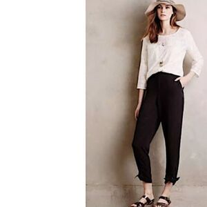Anthropologie Elevenses  Knotted Ankle Pants Comfort Waist Black High Rise 6‎